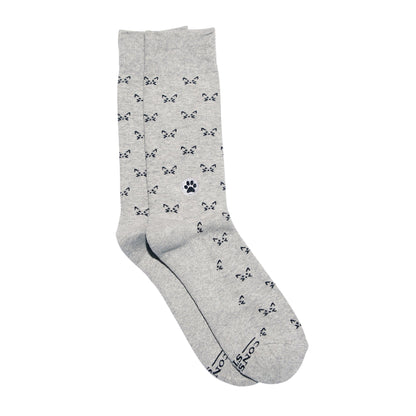 Socks that Save Cats — Cat Face Crew Socks | Heather Grey | Cat Lover Gift | Organic Cotton - Spinsterly Co