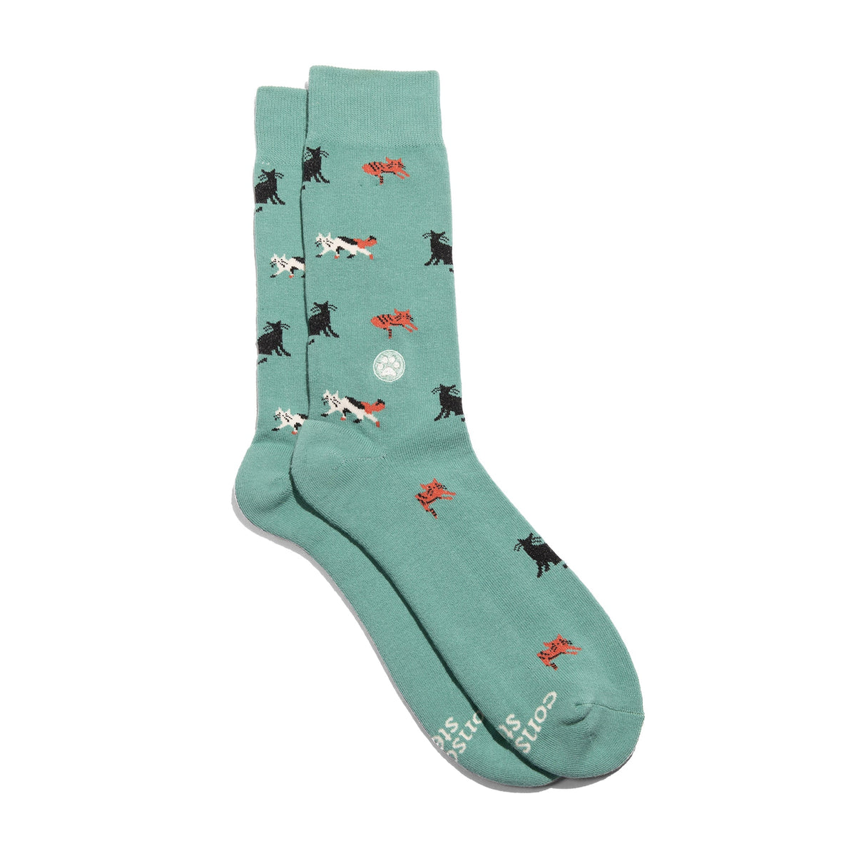 Socks that Save Cats — Frisky Cat Crew Socks | Teal | Cat Lover Gift | Organic Cotton - Spinsterly Co