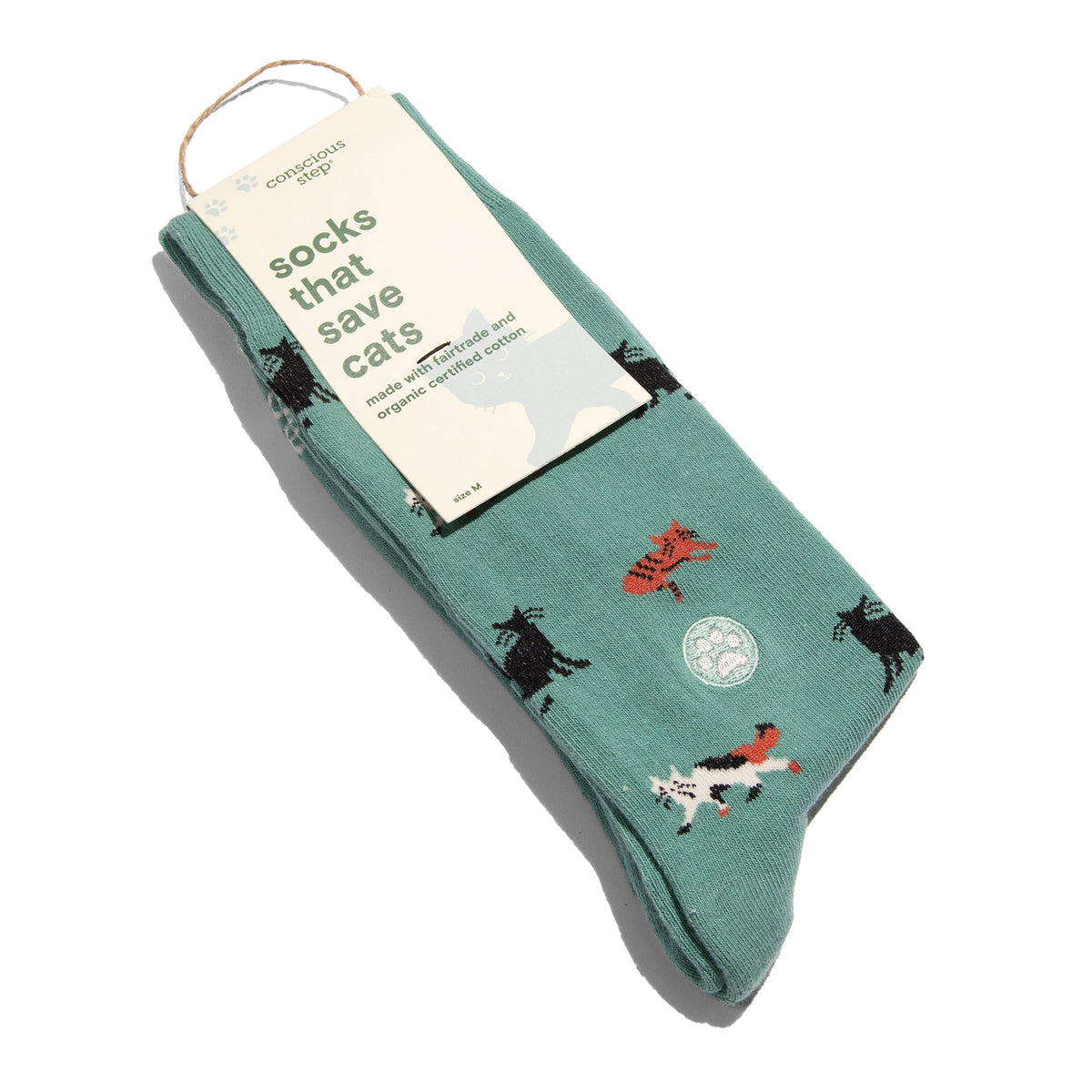 Socks that Save Cats — Frisky Cat Crew Socks | Teal | Cat Lover Gift | Organic Cotton - Spinsterly Co