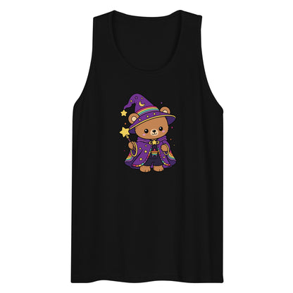 Wizard Bear Pride Tank Top by Spinsterly Co black unisex tank with kawaii rainbow wizard bear front print