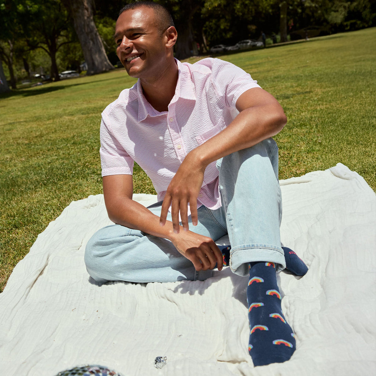 Socks that Save LGBTQ Lives — Navy Rainbow Crew Socks | LGBTQ+ Pride | Organic Cotton - Spinsterly Co