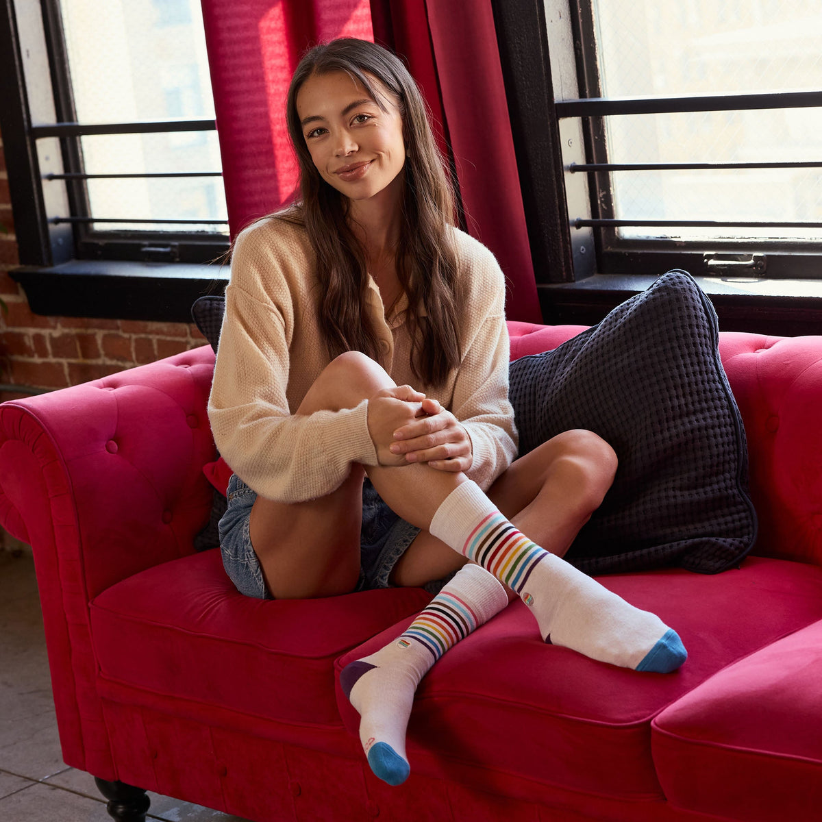 Socks that Save LGBTQ Lives — Progress Pride Stripe Crew Socks | LGBTQ+ Pride | Organic Cotton - Spinsterly Co