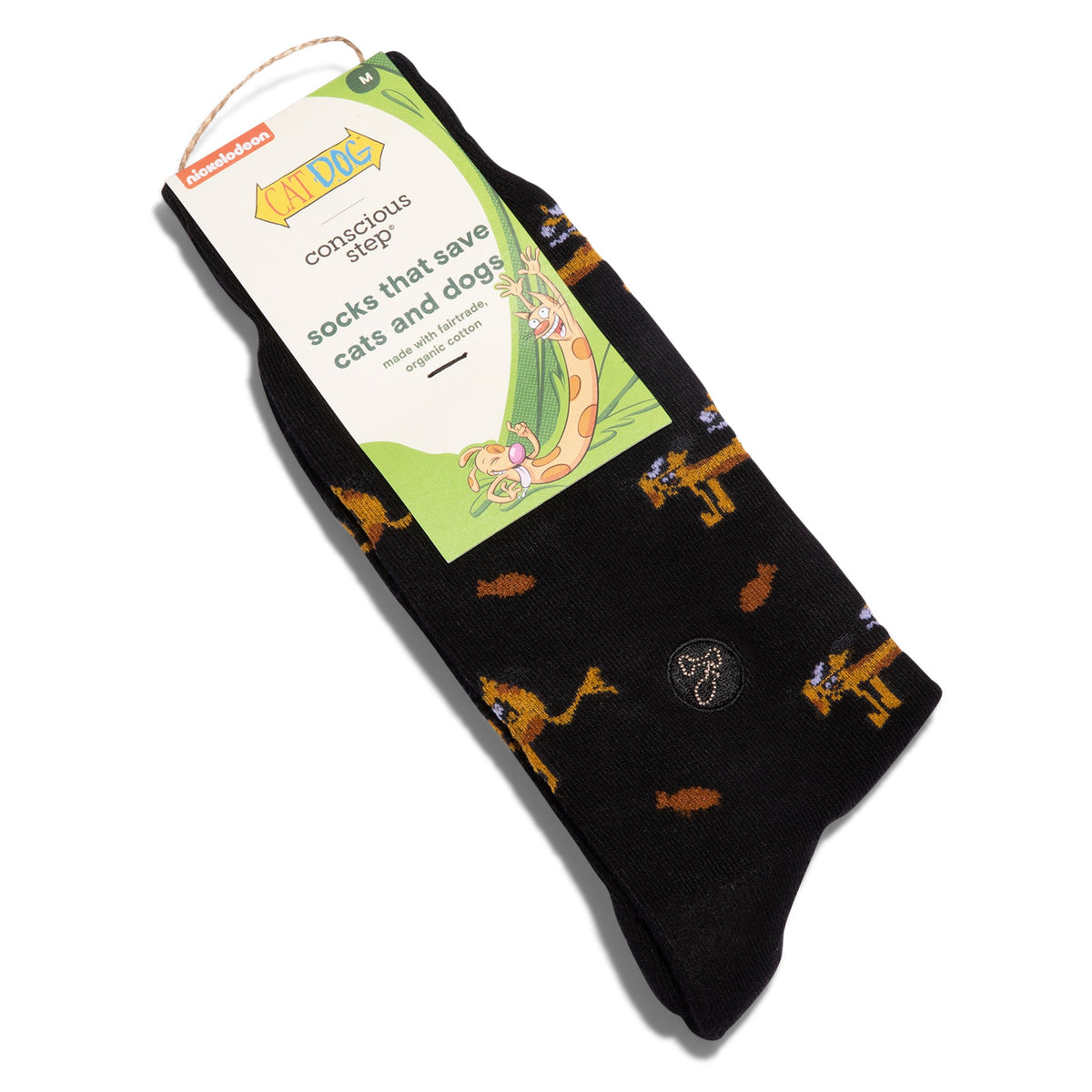 CatDog Socks that Save Cats and Dogs — Nickelodeon x Conscious Step | Black Crew Socks | Organic Cotton - Spinsterly Co