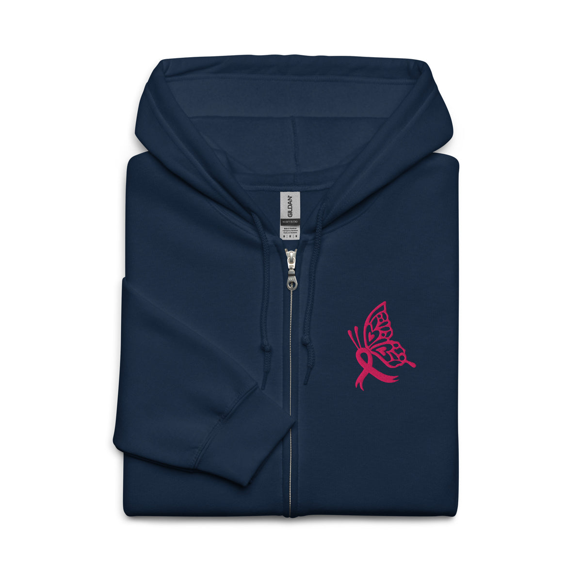 Breast Cancer Awareness Embroidered Zip Hoodie | Pink Butterfly Ribbon | Spinsterly Co - Spinsterly Co