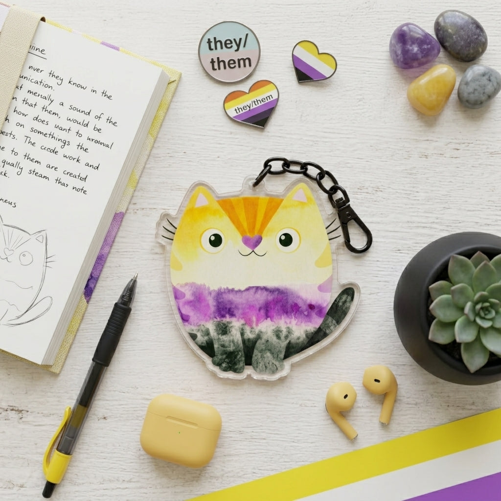 Pride Kitty Acrylic Keychain | Rainbow, Lesbian, Trans & Non-Binary - Spinsterly Co