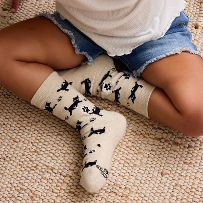 Kids Socks that Save Cats — Black Cat Silhouette Crew Socks | Cream | Toddler, Preschool & Youth - Spinsterly Co