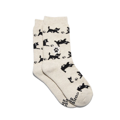 Kids Socks that Save Cats — Black Cat Silhouette Crew Socks | Cream | Toddler, Preschool & Youth - Spinsterly Co