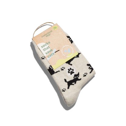Kids Socks that Save Cats — Black Cat Silhouette Crew Socks | Cream | Toddler, Preschool & Youth - Spinsterly Co