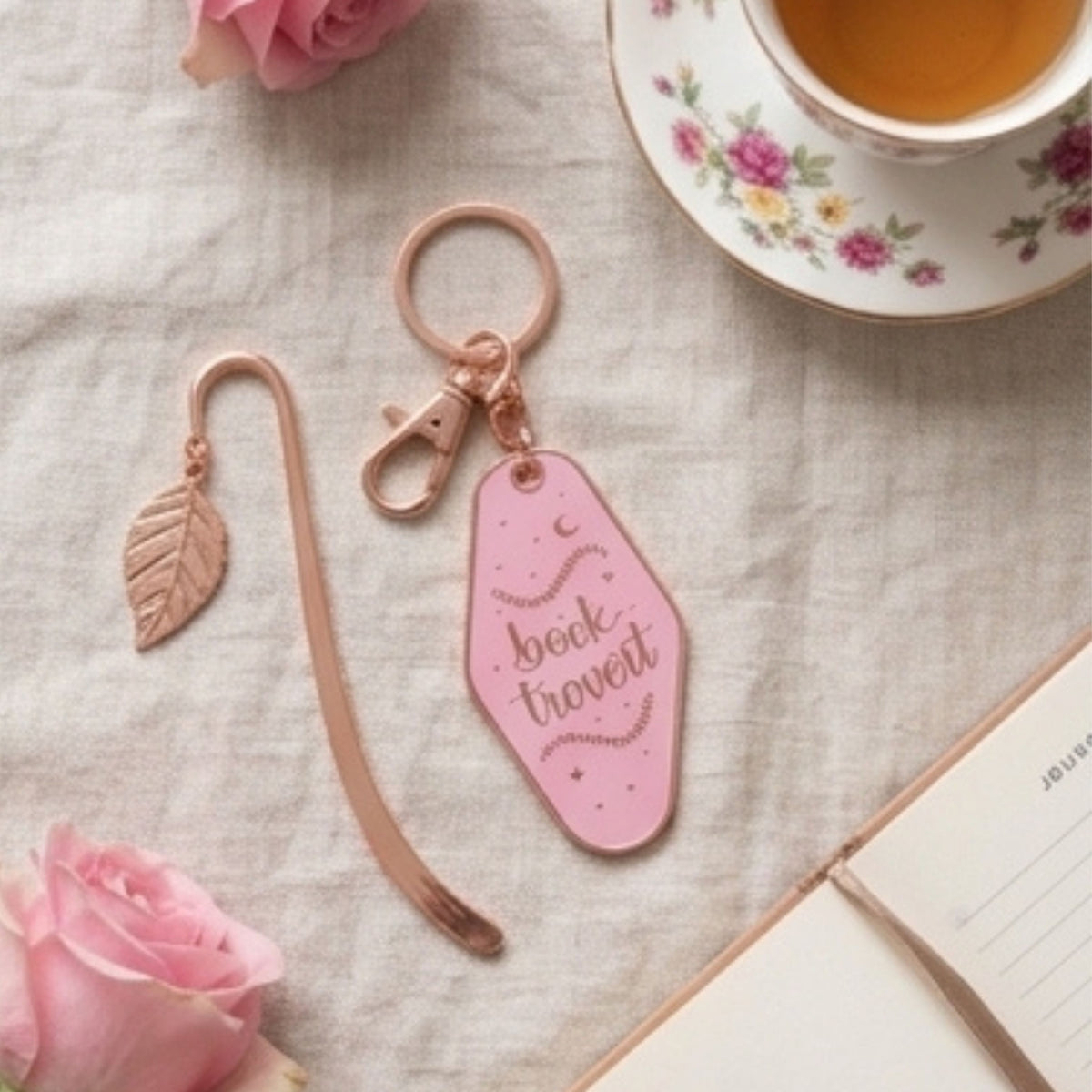 Booktrovert Hotel Keychain | Retro Gold Metal Bookish Gift - Spinsterly Co