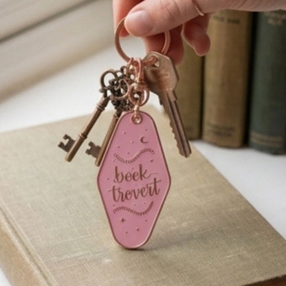 Booktrovert Hotel Keychain | Retro Gold Metal Bookish Gift - Spinsterly Co