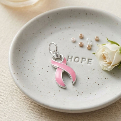 Pink Ribbon Charm | Sterling Silver Plated Breast Cancer Awareness Jewelry - Spinsterly Co