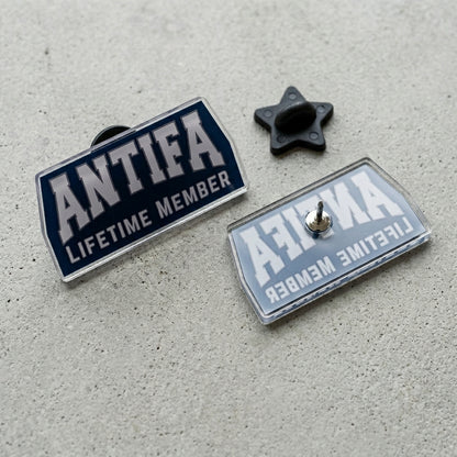 ANTIFA Lifetime Member — Navy & Lavender Clear Acrylic Lapel Pin | Antifascist Gift - Spinsterly Co