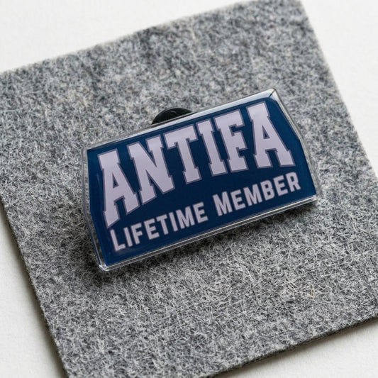 ANTIFA Lifetime Member — Navy & Lavender Clear Acrylic Lapel Pin | Antifascist Gift - Spinsterly Co