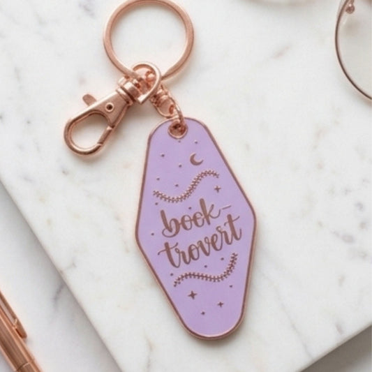 Booktrovert Hotel Keychain | Retro Gold Metal Bookish Gift - Spinsterly Co