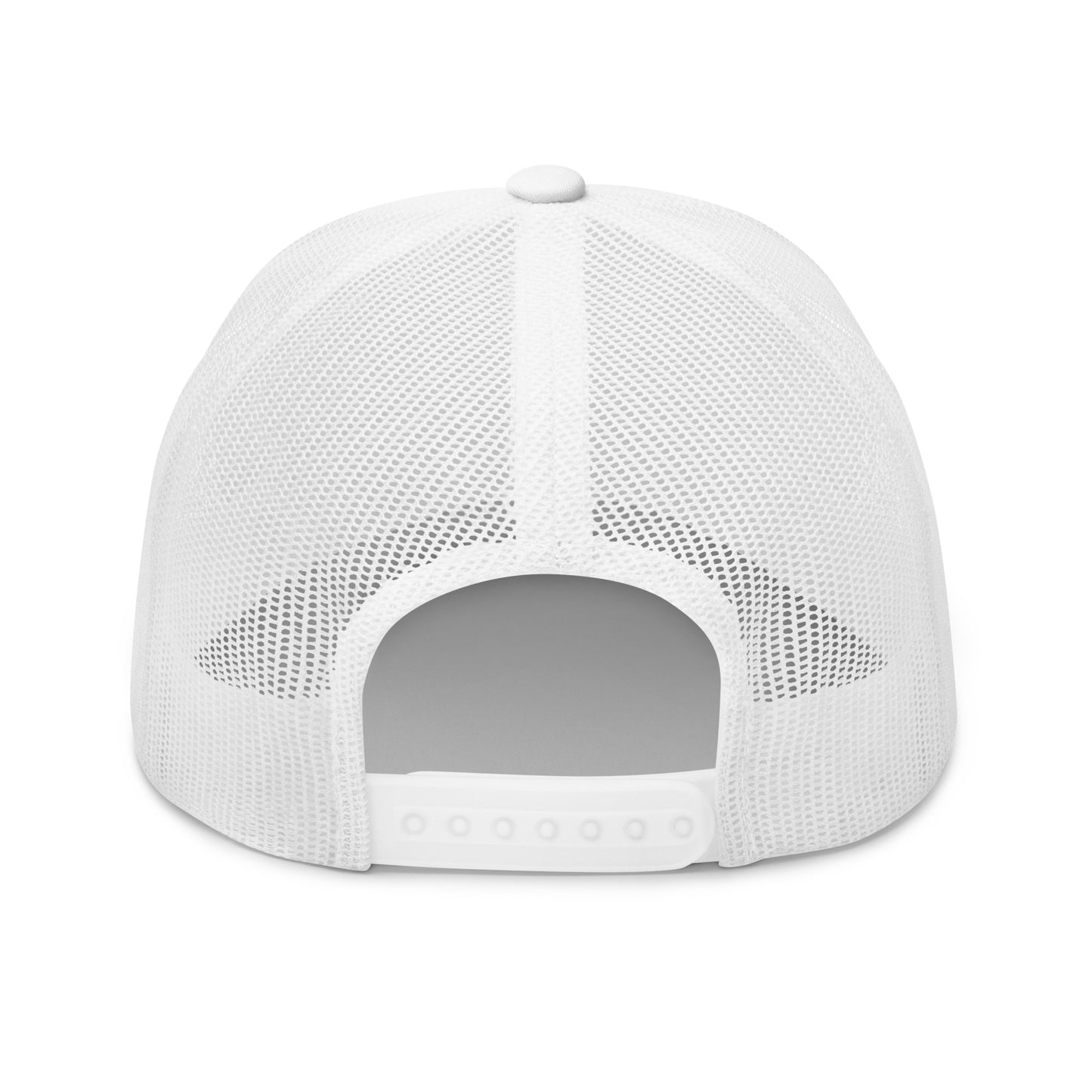 Ask Me About My Gay Agenda Trucker Hat LGBTQIA Pride Cap by Spinsterly Co in white with embroidered front