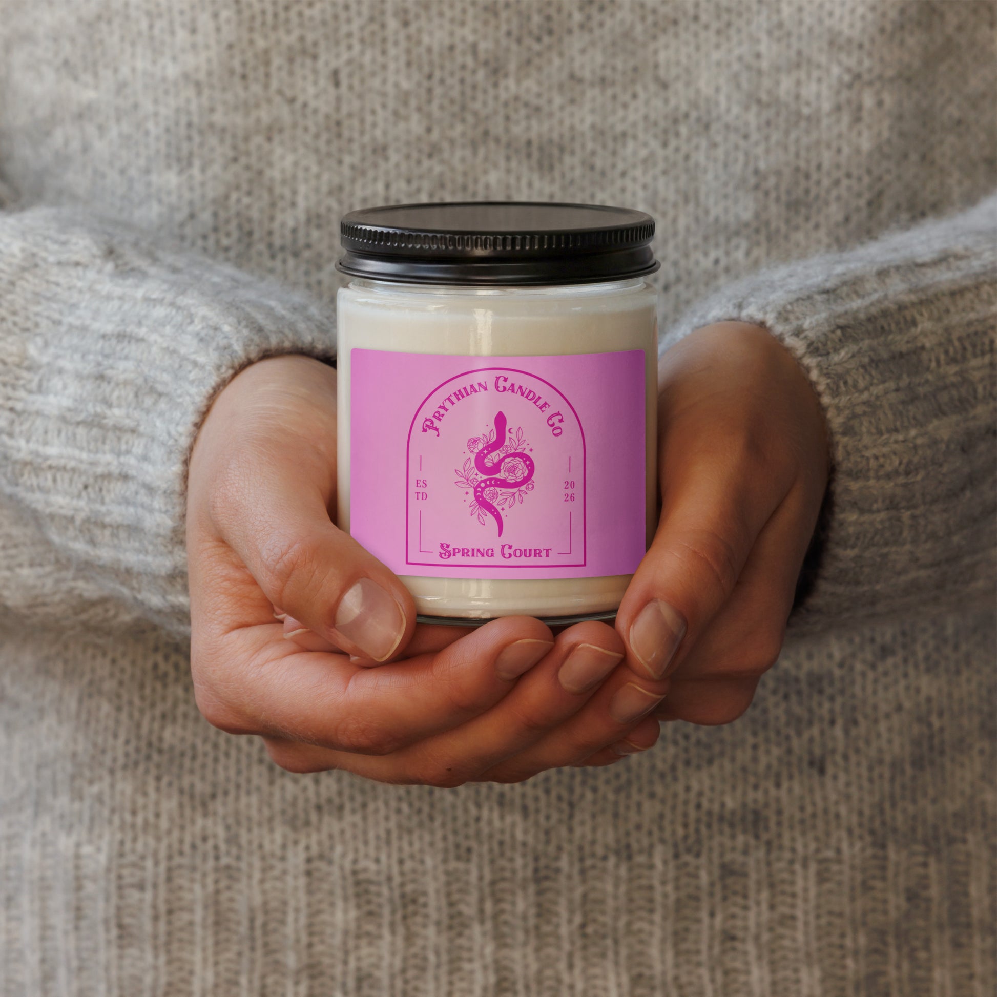 Fae Romantasy Scented Soy Candle Prythian Inspired Gift by Spinsterly Co, Spring Court purple label