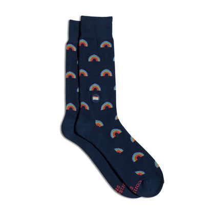 Socks that Save LGBTQ Lives — Navy Rainbow Crew Socks | LGBTQ+ Pride | Organic Cotton - Spinsterly Co