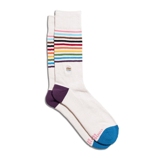 Socks that Save LGBTQ Lives — Progress Pride Stripe Crew Socks | LGBTQ+ Pride | Organic Cotton - Spinsterly Co