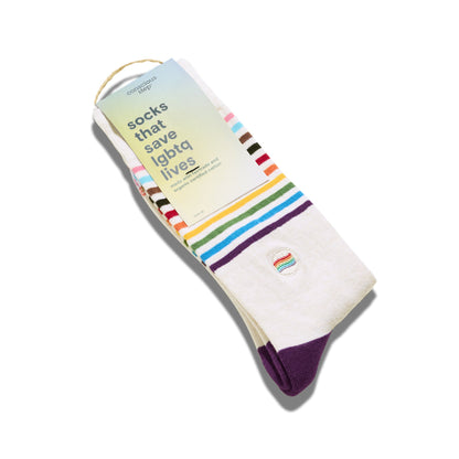 Socks that Save LGBTQ Lives — Progress Pride Stripe Crew Socks | LGBTQ+ Pride | Organic Cotton - Spinsterly Co
