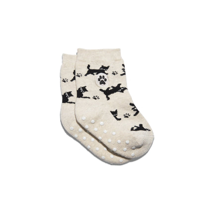 Kids Socks that Save Cats — Black Cat Silhouette Crew Socks | Cream | Toddler, Preschool & Youth - Spinsterly Co