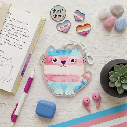 Pride Kitty Acrylic Keychain | Rainbow, Lesbian, Trans & Non-Binary - Spinsterly Co