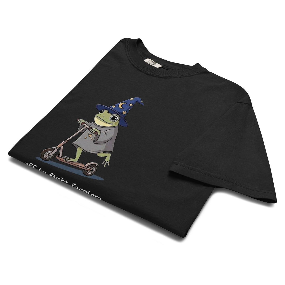 Off to Fight Fascism Wizard Frog Graphic Tee | Political Humor Statement Tee - Spinsterly Co