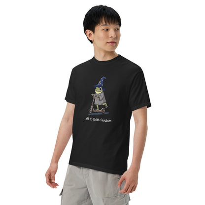 Off to Fight Fascism Wizard Frog Graphic Tee | Political Humor Statement Tee - Spinsterly Co