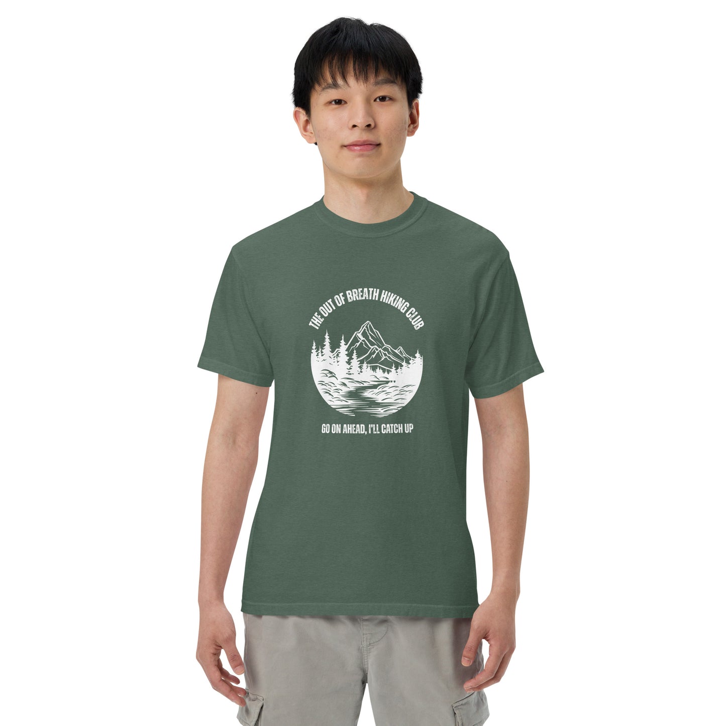 Out of Breath Hiking Club T-Shirt Spinsterly Co unisex hiking graphic tee green with printed club emblem