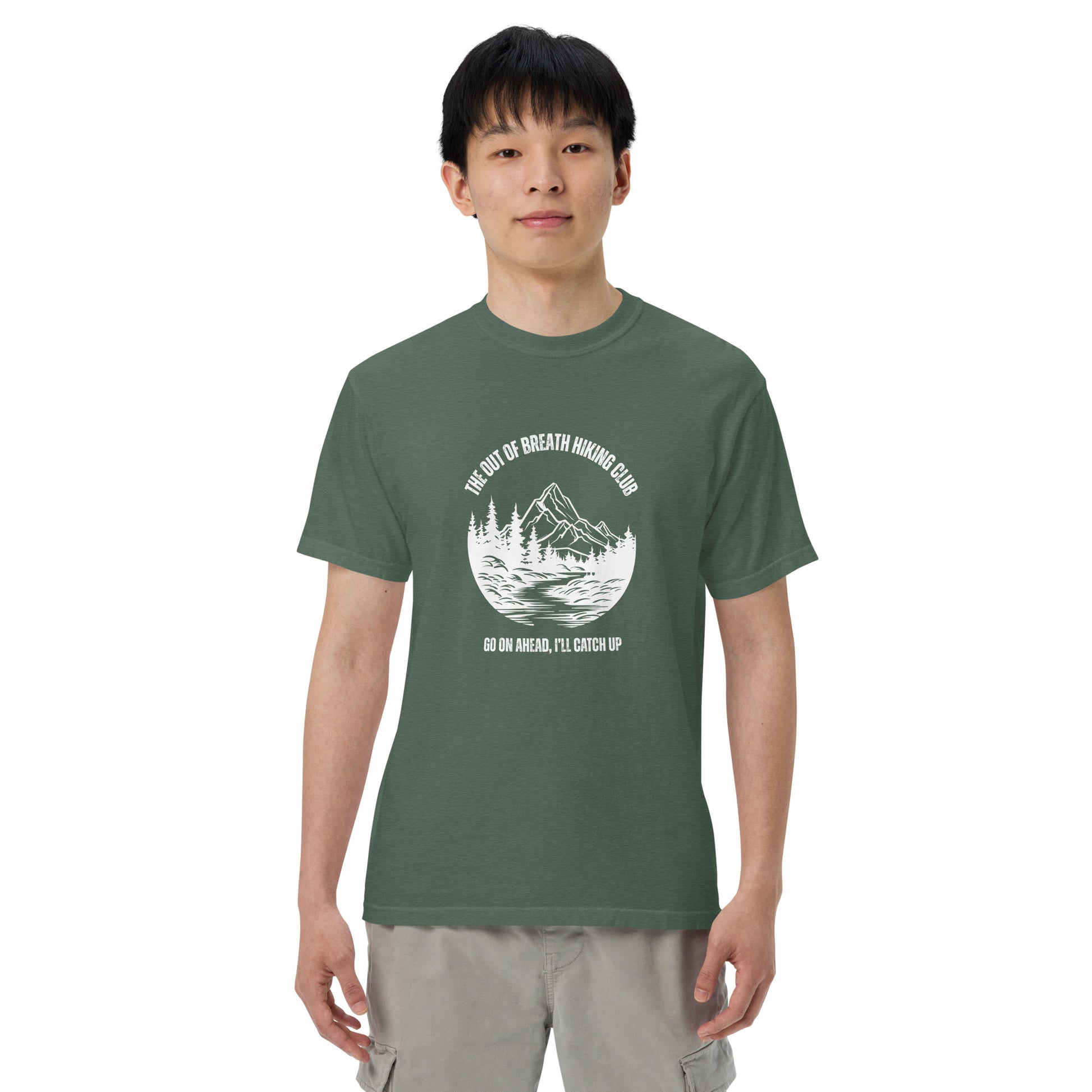 Out of Breath Hiking Club T-Shirt Spinsterly Co unisex hiking graphic tee green with printed club emblem
