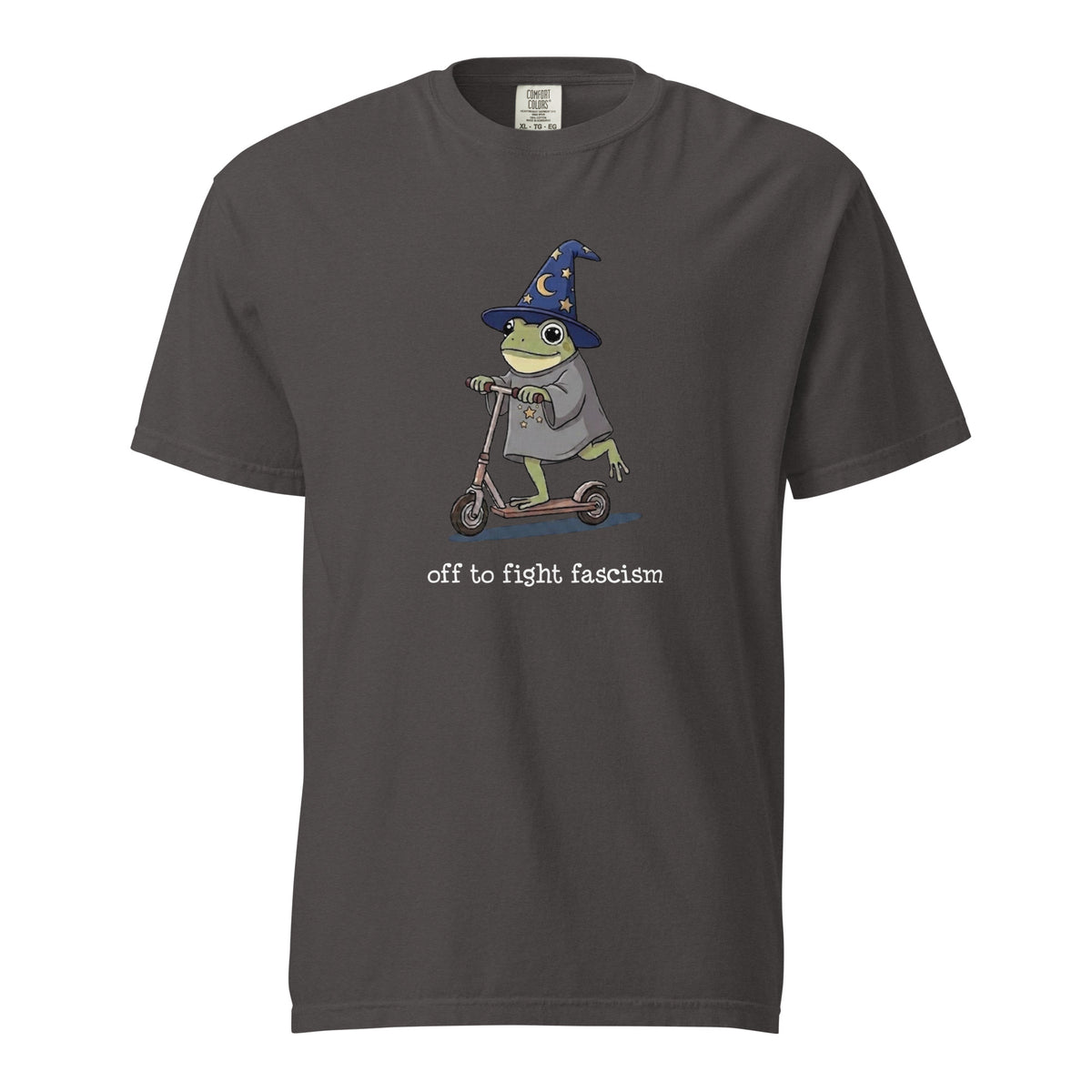 Off to Fight Fascism Wizard Frog Graphic Tee | Political Humor Statement Tee - Spinsterly Co
