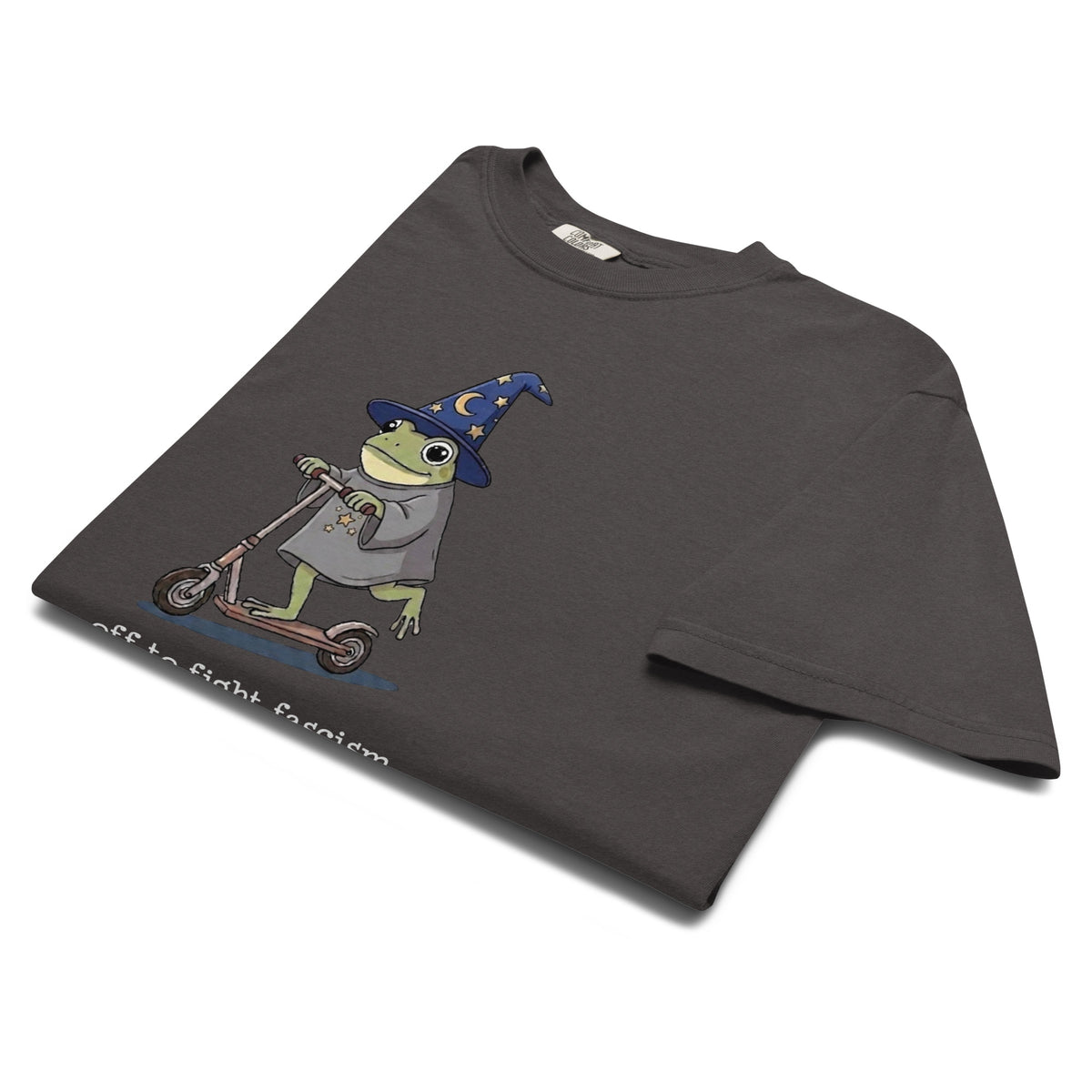 Off to Fight Fascism Wizard Frog Graphic Tee | Political Humor Statement Tee - Spinsterly Co