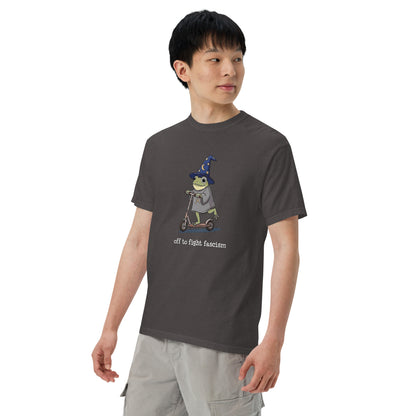 Off to Fight Fascism Wizard Frog Graphic Tee | Political Humor Statement Tee - Spinsterly Co