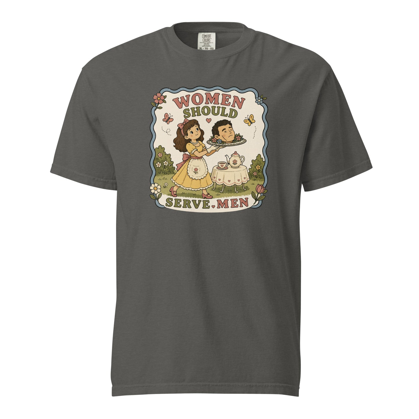 Women Must Serve Men Satirical Tee by Spinsterly Co in Midnight with retro graphic statement print