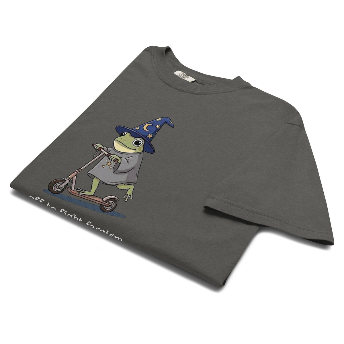 Off to Fight Fascism Wizard Frog Graphic Tee | Political Humor Statement Tee - Spinsterly Co