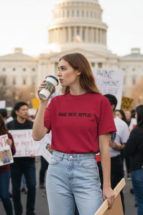 Rage. Rest. Repeat. — Feminist Slogan Garment-Dyed Heavyweight T-Shirt - Spinsterly Co
