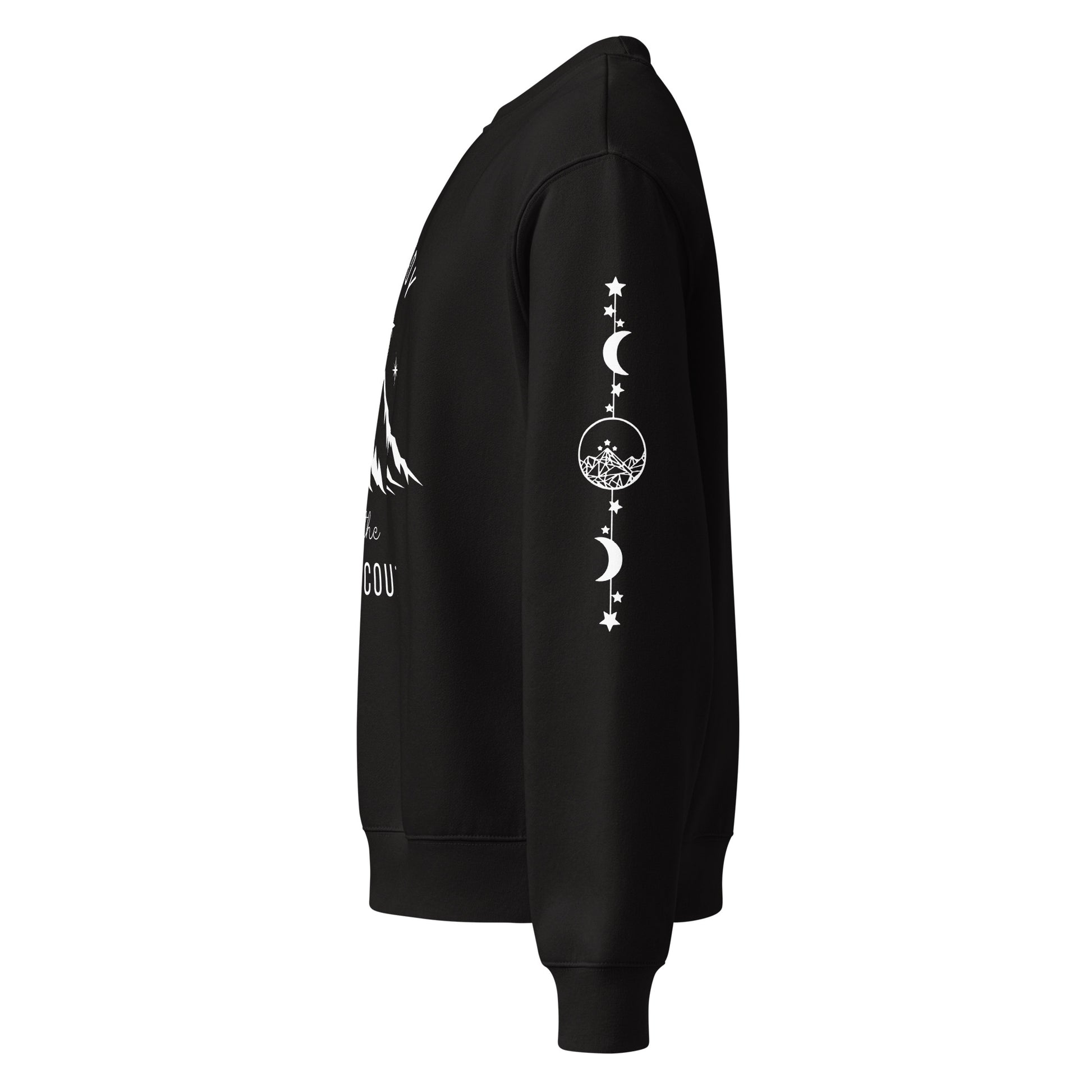 High Lady of the Night Court Oversized Crewneck Sweatshirt by Spinsterly Co in Black with front mountain and star graphic