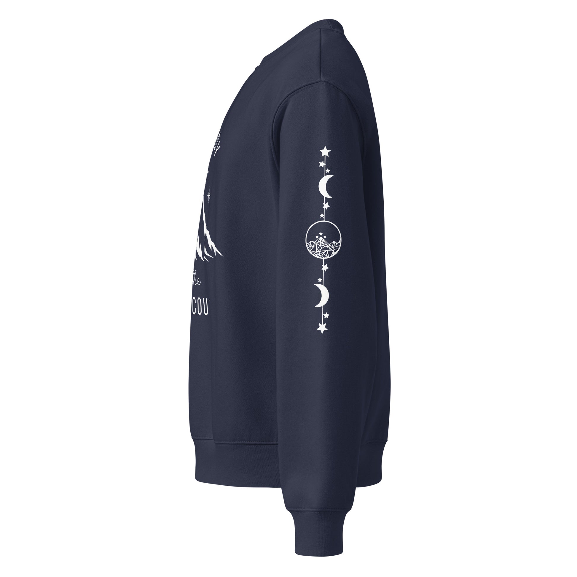 High Lady of the Night Court Oversized Crewneck Sweatshirt by Spinsterly Co in Navy with moon and star print