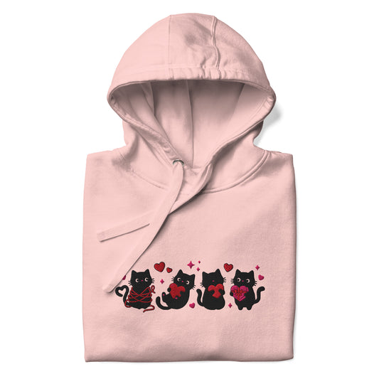 Black Cat Hearts Embroidered Hoodie | Kawaii Cat Valentine Pullover Sweatshirt - Spinsterly Co