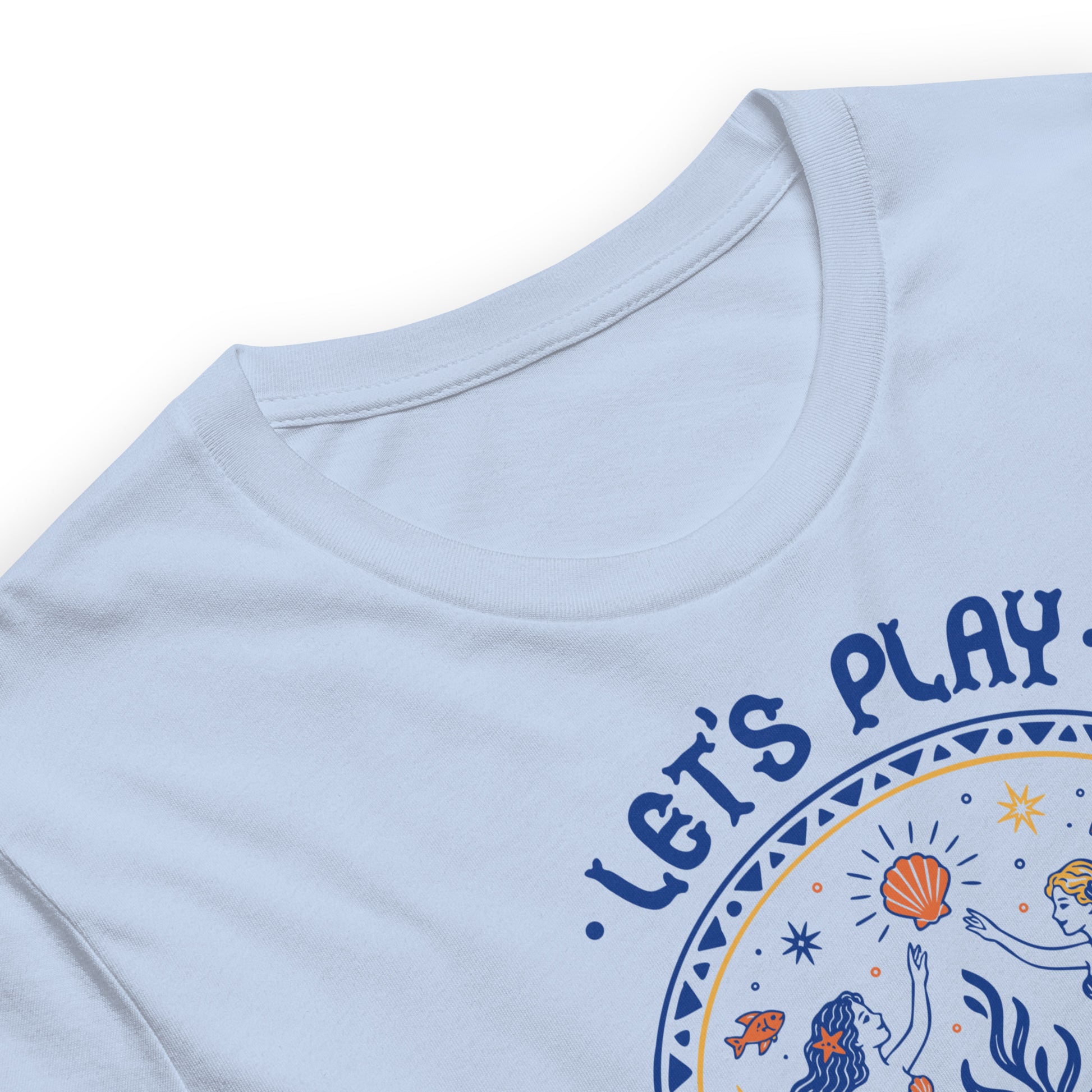 Let's Play Mermaids T-Shirt Spinsterly Co mermaid graphic summer tee baby blue with side seamed taping