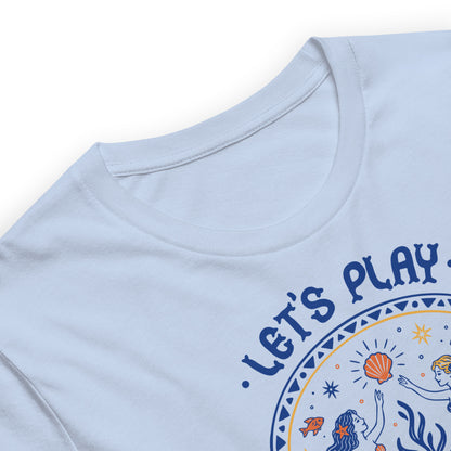 Let's Play Mermaids T-Shirt Spinsterly Co mermaid graphic summer tee baby blue with side seamed taping