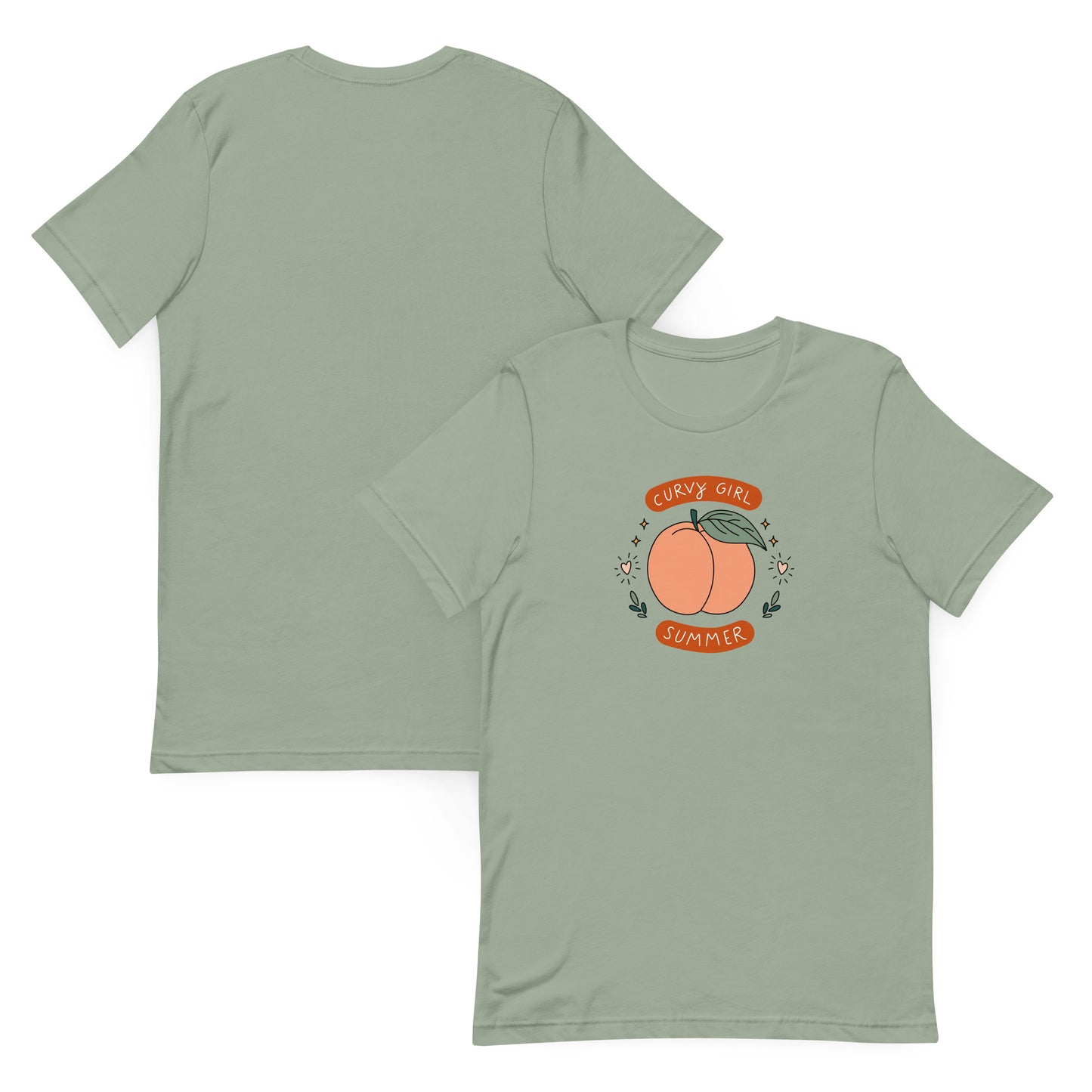 Curvy Girl Summer Unisex T-Shirt Spinsterly Co unisex graphic tee heather sage with peach summer print