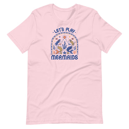Let's Play Mermaids T-Shirt by Spinsterly Co in Soft Pink with mermaid graphic summer print