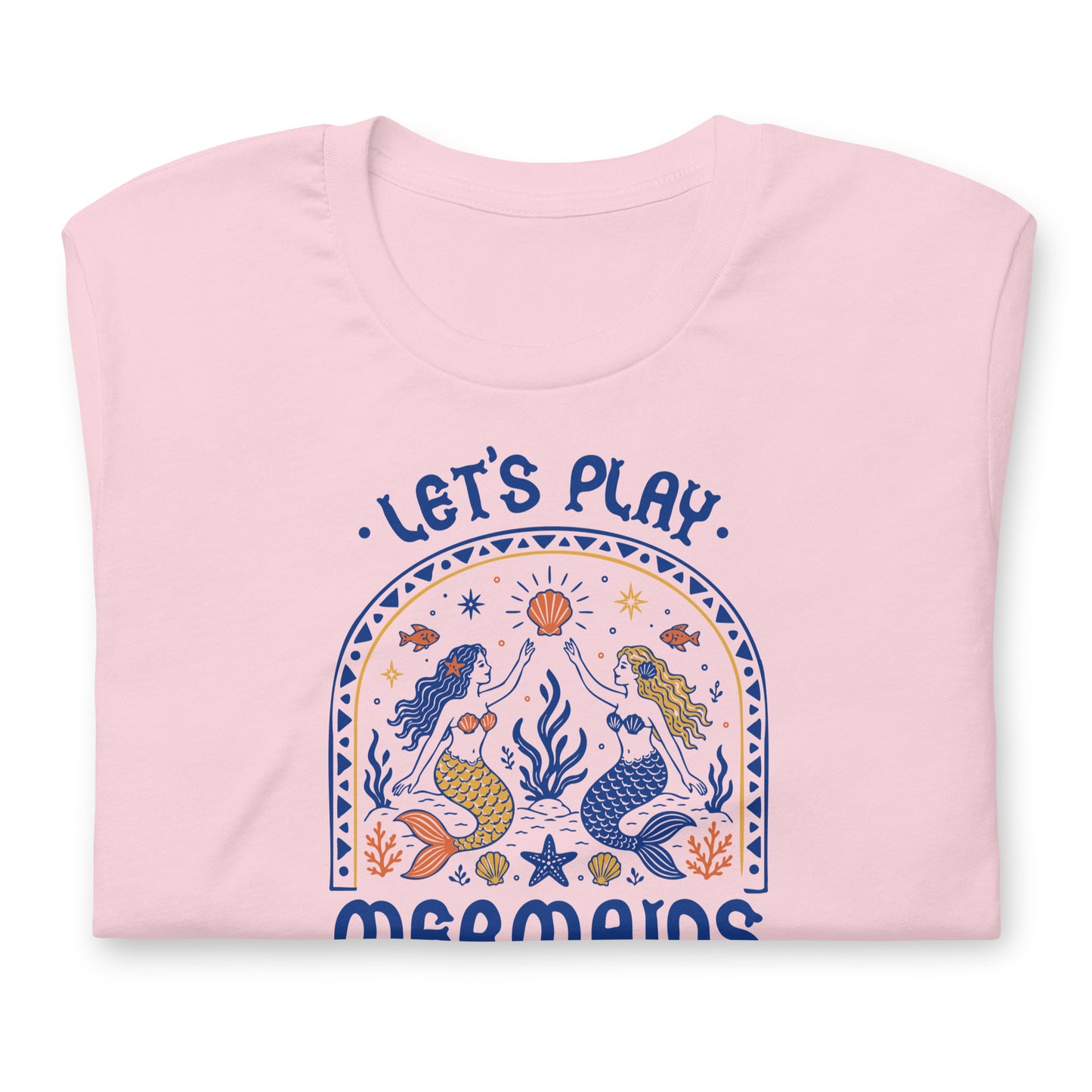 Let's Play Mermaids T-Shirt Spinsterly Co mermaid graphic tee soft pink with side seam construction