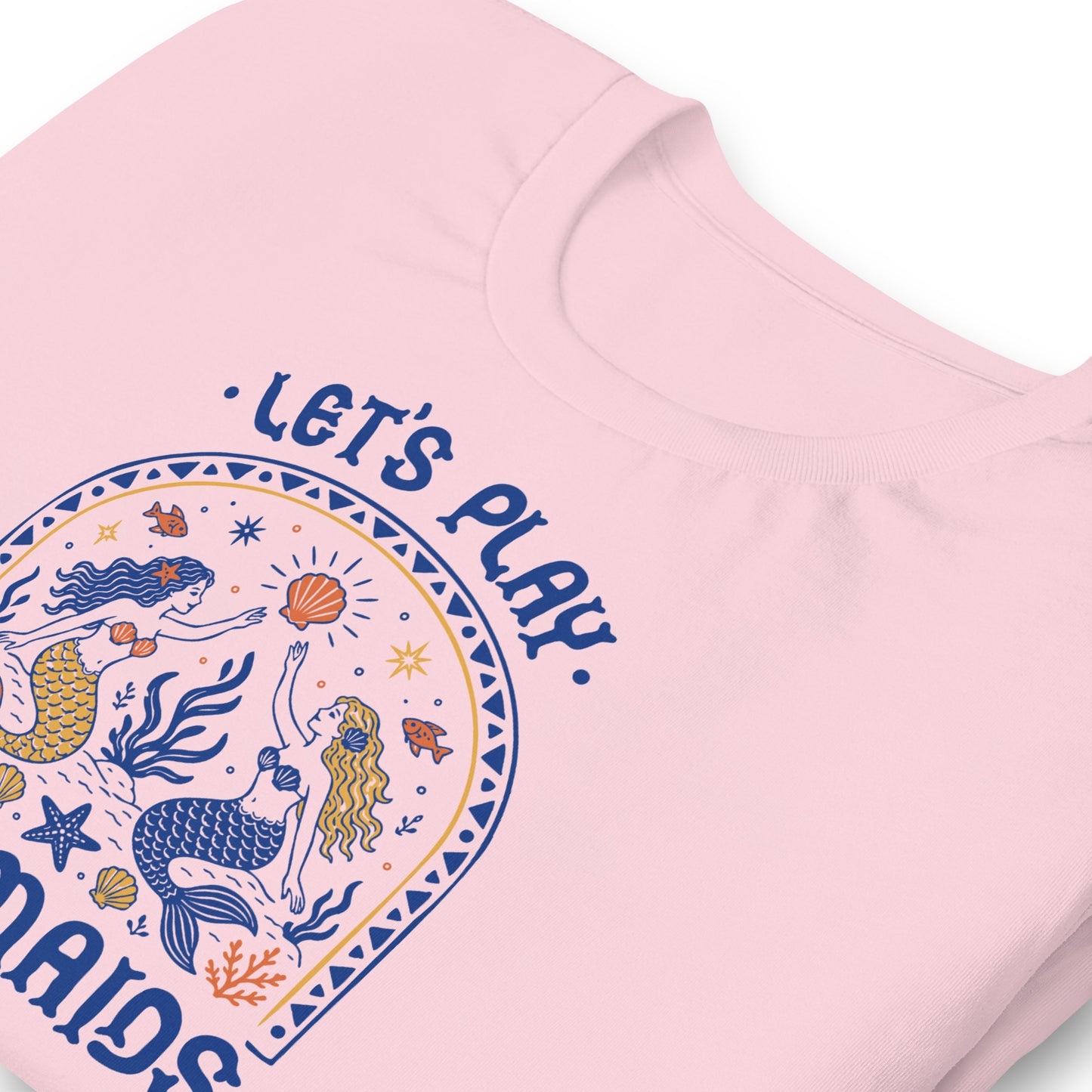 Let's Play Mermaids T-Shirt by Spinsterly Co in Soft Pink with mermaid graphic summer print