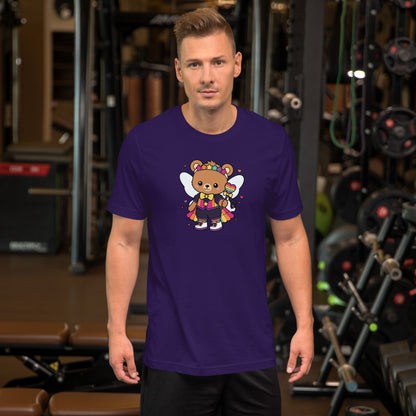 Rainbow Fairy Bear Pride T-Shirt by Spinsterly Co in Team Purple with kawaii fairy bear front graphic