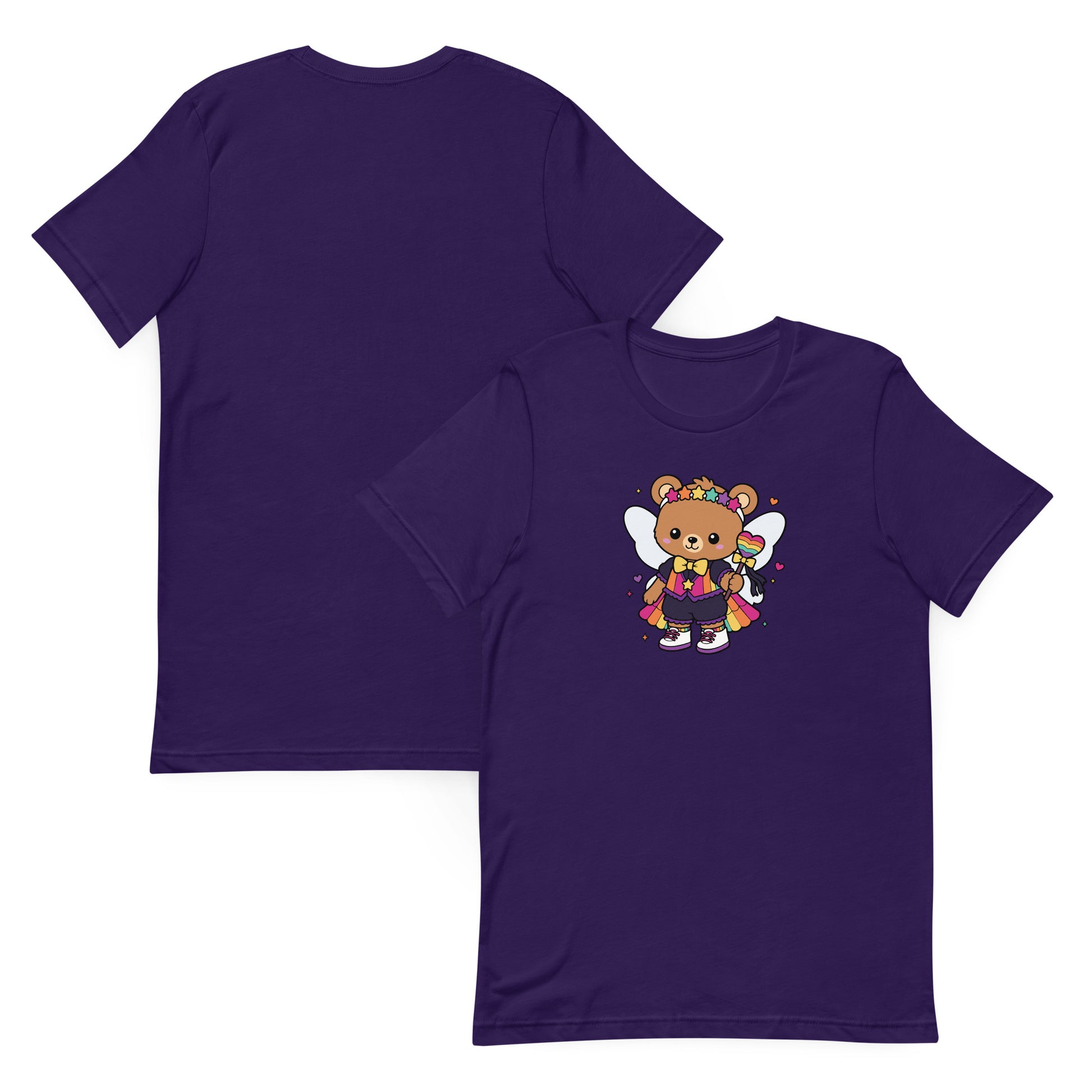 Rainbow Fairy Bear Pride T-Shirt by Spinsterly Co in Team Purple with kawaii fairy bear front graphic