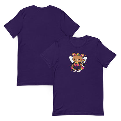 Rainbow Fairy Bear Pride T-Shirt by Spinsterly Co in Team Purple with kawaii fairy bear front graphic