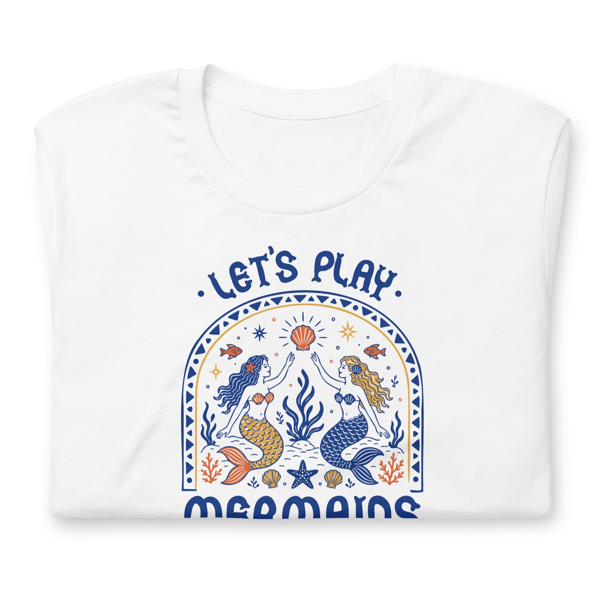 Let's Play Mermaids T-Shirt Spinsterly Co mermaid graphic summer tee white with side seamed construction