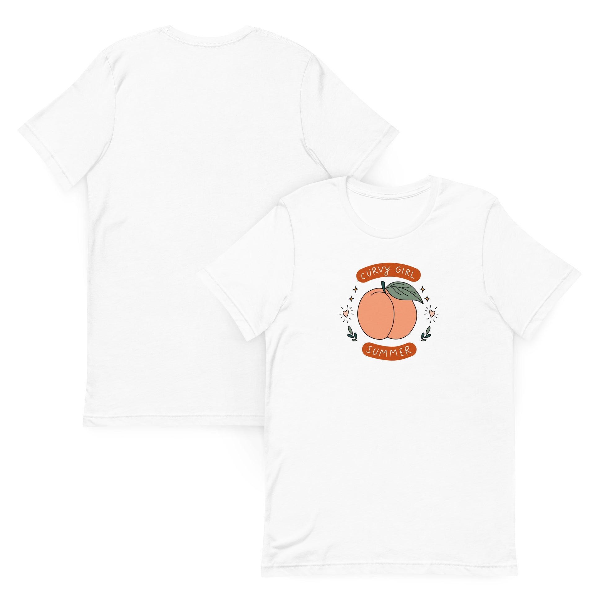 Curvy Girl Summer Unisex T-Shirt Spinsterly Co white cotton jersey with peach graphic and side-seamed construction