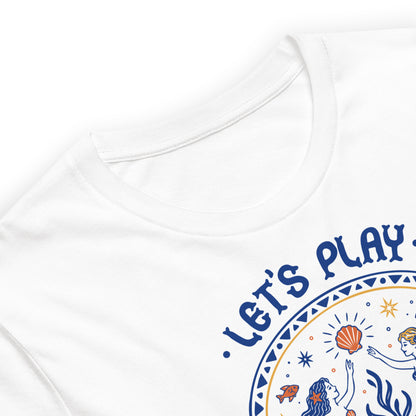 Let's Play Mermaids T-Shirt Spinsterly Co mermaid graphic summer tee white with side seamed construction